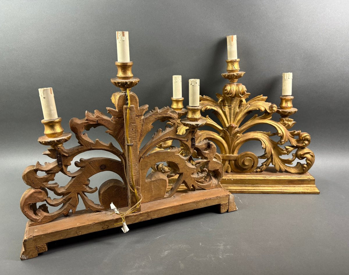 Coppia di Candelabri da Altare Legno Dorato  Luigi XV XVIII secolo-photo-3