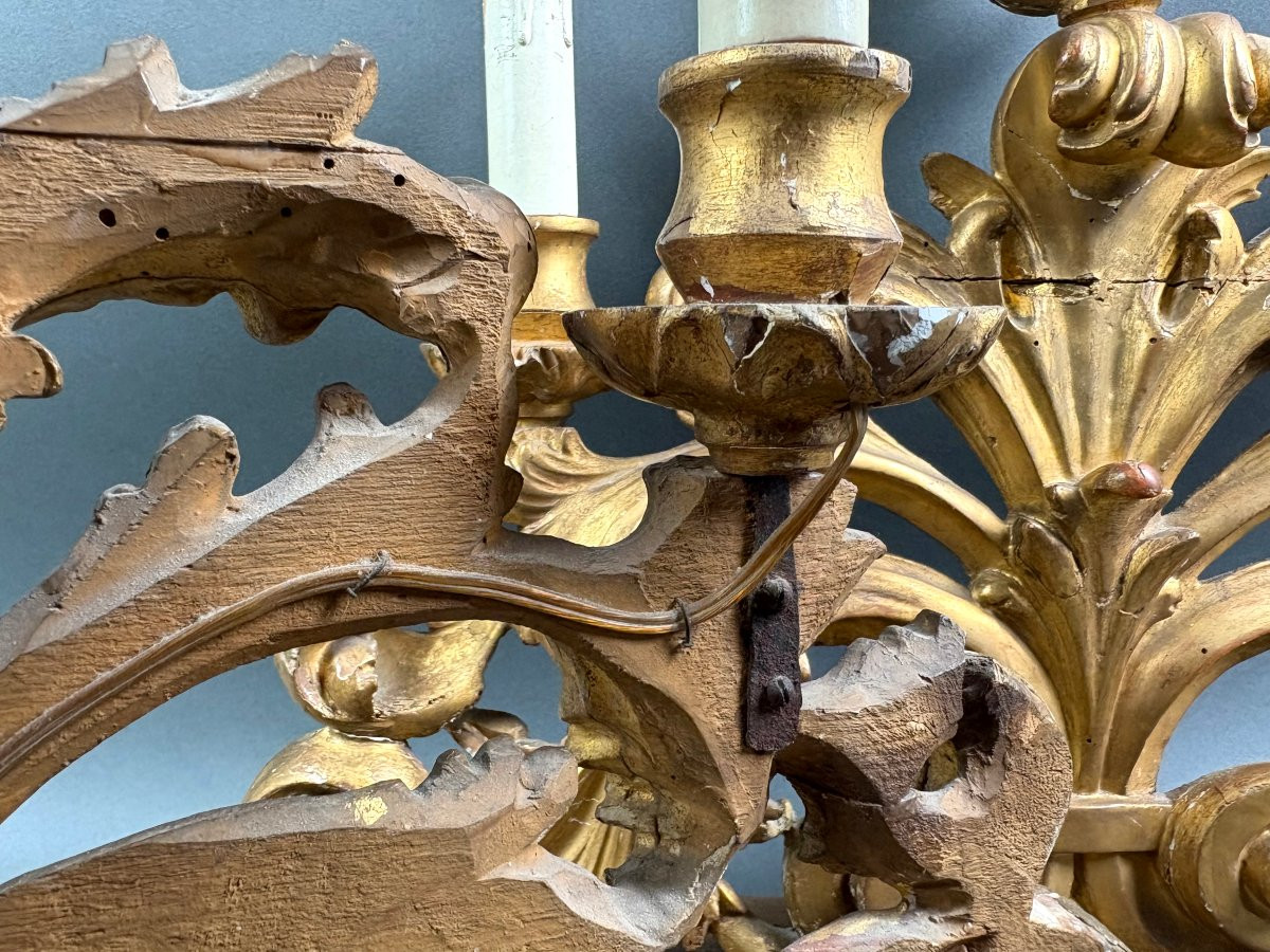 Coppia di Candelabri da Altare Legno Dorato  Luigi XV XVIII secolo-photo-4