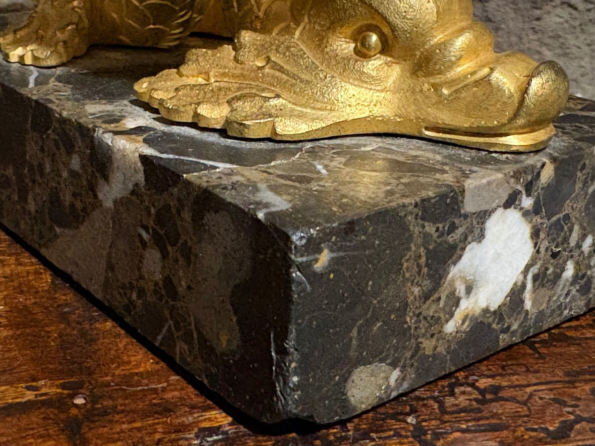 Calamaio Impero a Navicella Bronzo Dorato Ormolu inizi XIX secolo-photo-8