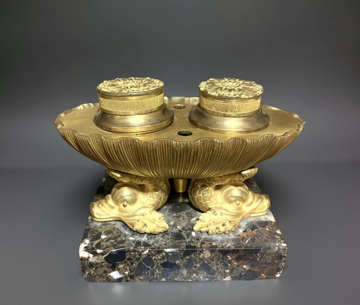 Calamaio Impero a Navicella Bronzo Dorato Ormolu inizi XIX secolo