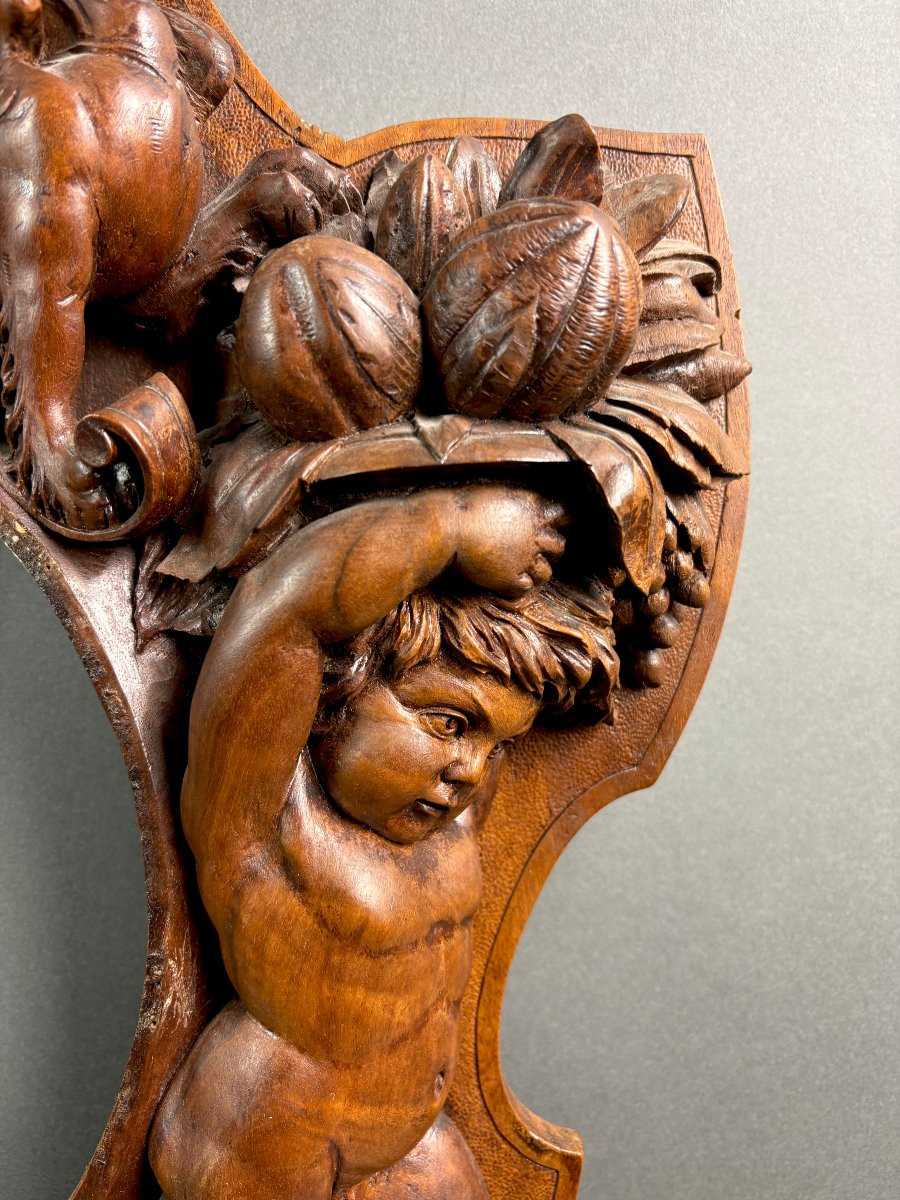 Grande Cornice Neorinascimentale in Noce con Stemma "Siena 1893"-photo-4