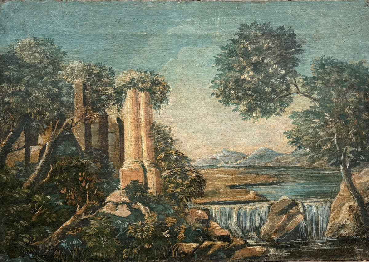 Tre Capricci Architettonici seguace di Gaetano Vetturali XVIII secolo-photo-3