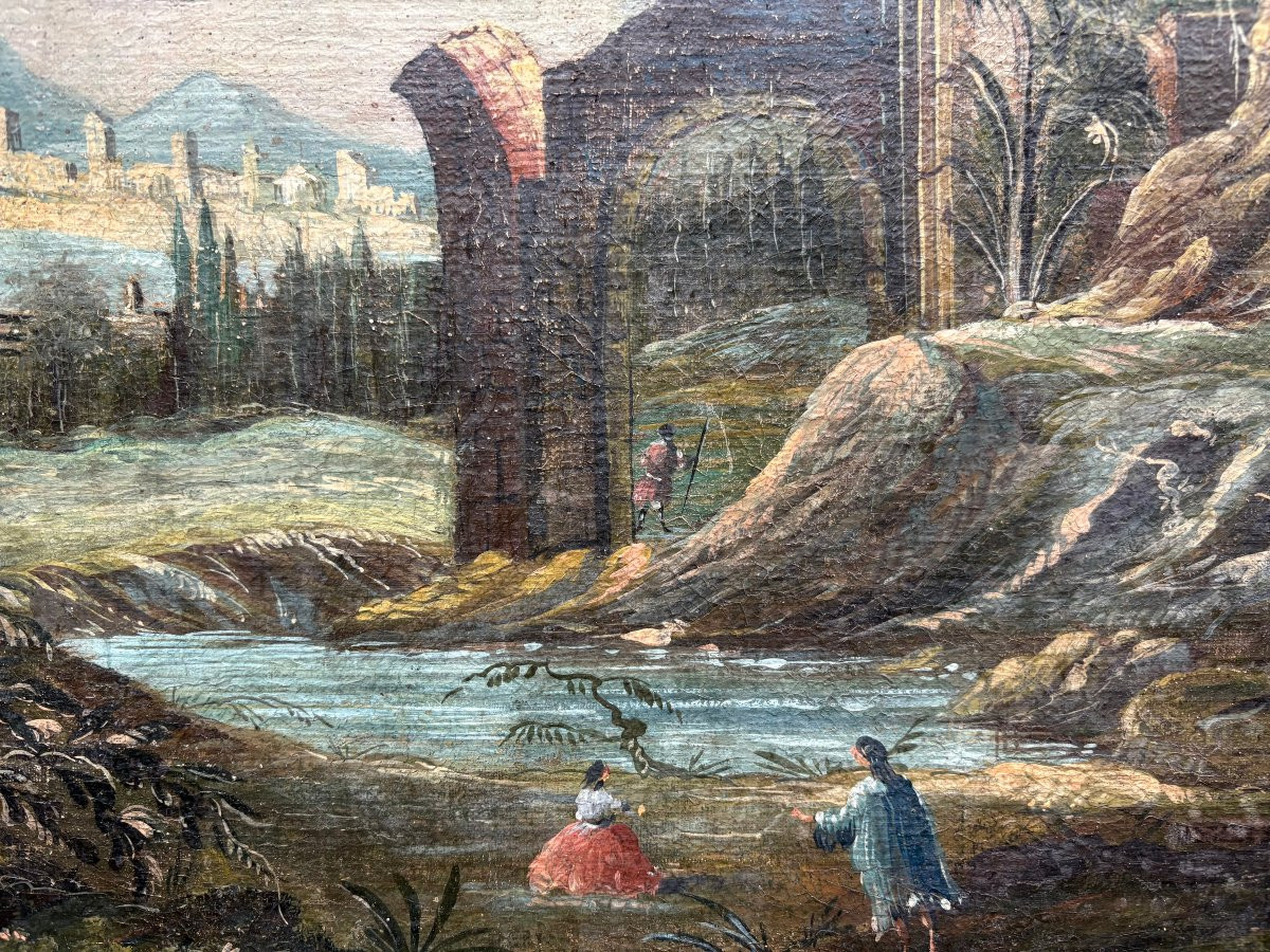 Tre Capricci Architettonici seguace di Gaetano Vetturali XVIII secolo-photo-1