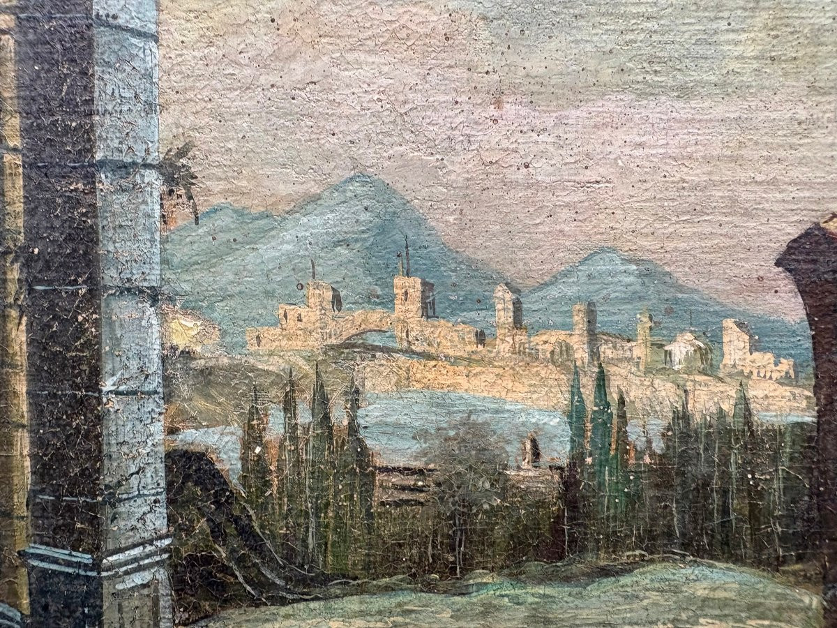 Tre Capricci Architettonici seguace di Gaetano Vetturali XVIII secolo-photo-3