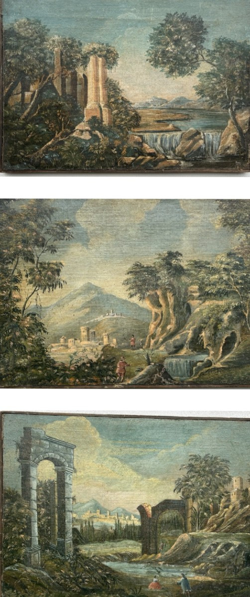 Tre Capricci Architettonici seguace di Gaetano Vetturali XVIII secolo