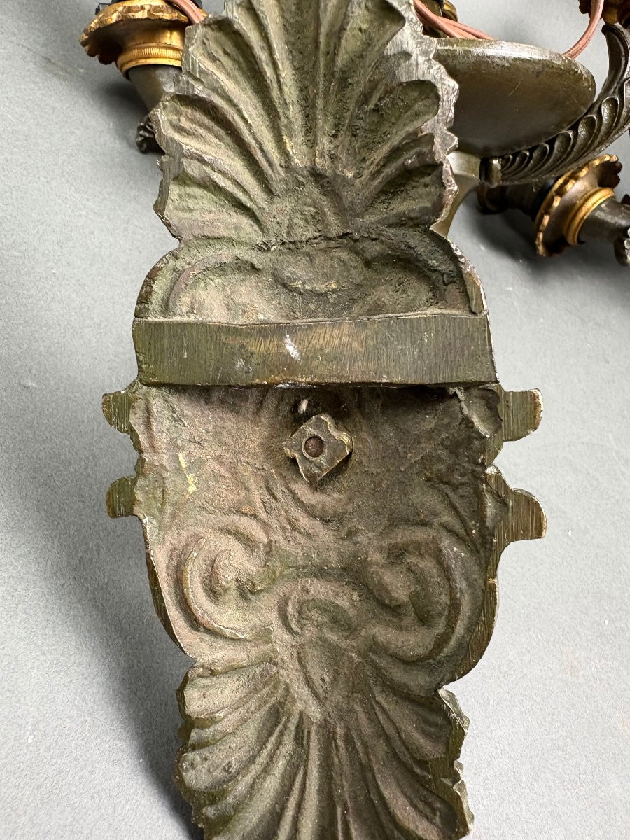 Coppia di Applique Impero o Restaurazione Bronzo Dorato circa 1820-photo-4