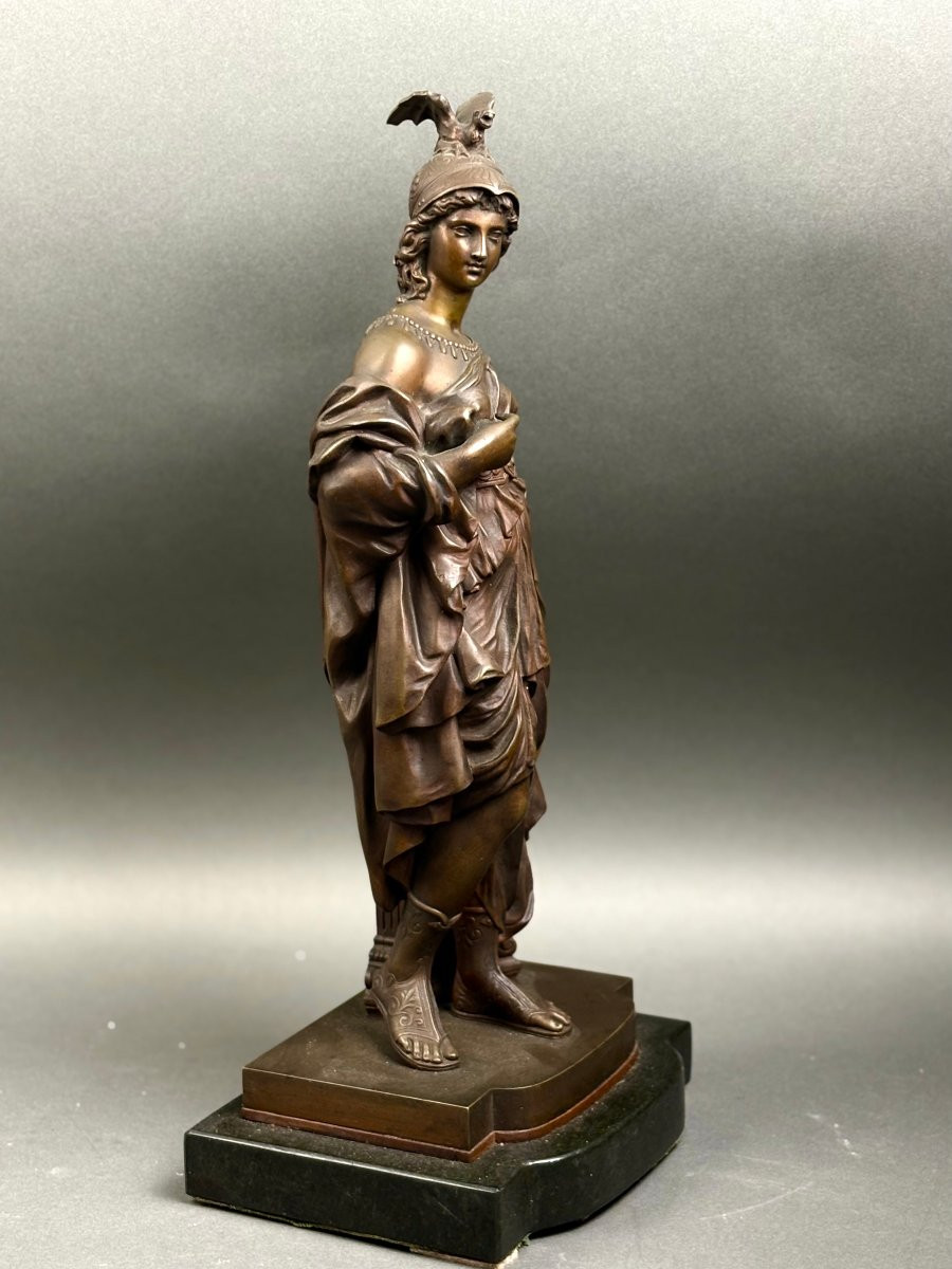 Etienne-Henri Dumaige (1830-1888) "Minerva" Scultura in Bronzo Firmata-photo-2