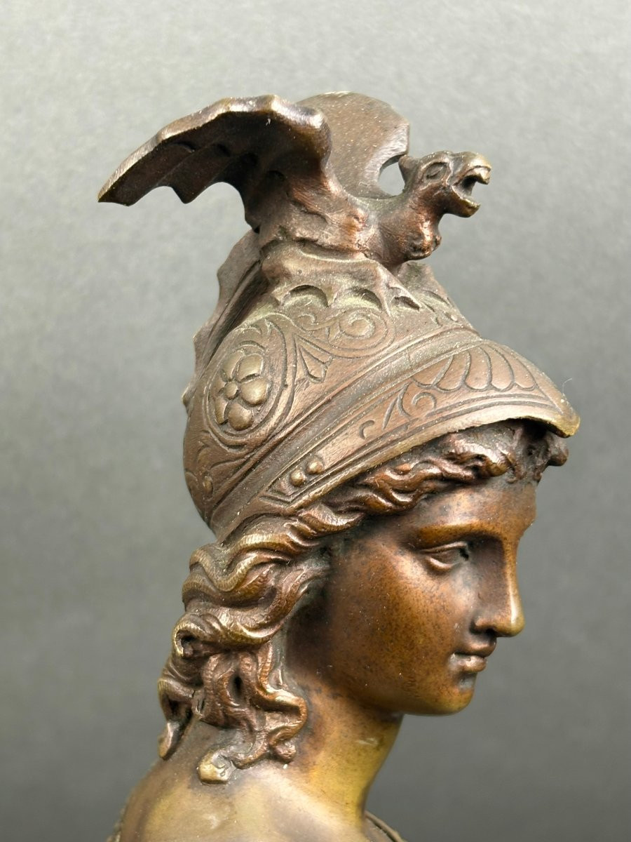 Etienne-Henri Dumaige (1830-1888) "Minerva" Scultura in Bronzo Firmata-photo-2