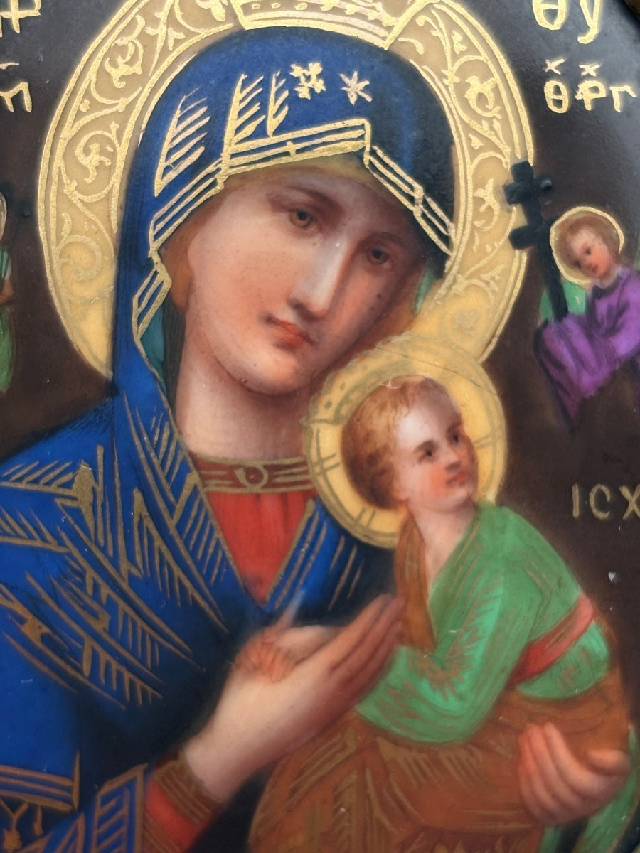 Miniatura Ortodossa Madonna con Bambino Cornice Marqueterie Boulle -photo-3