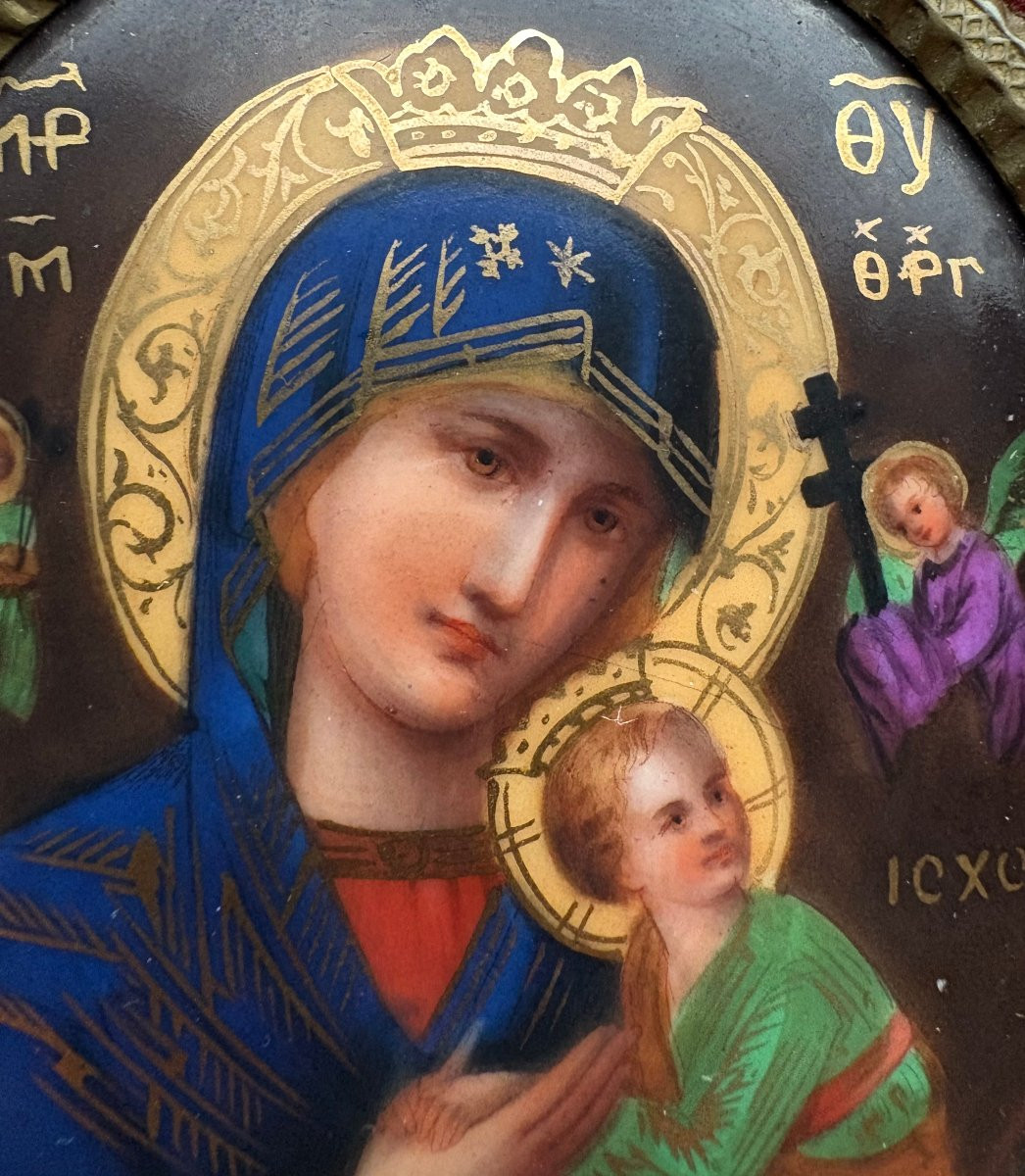 Miniatura Ortodossa Madonna con Bambino Cornice Marqueterie Boulle -photo-1