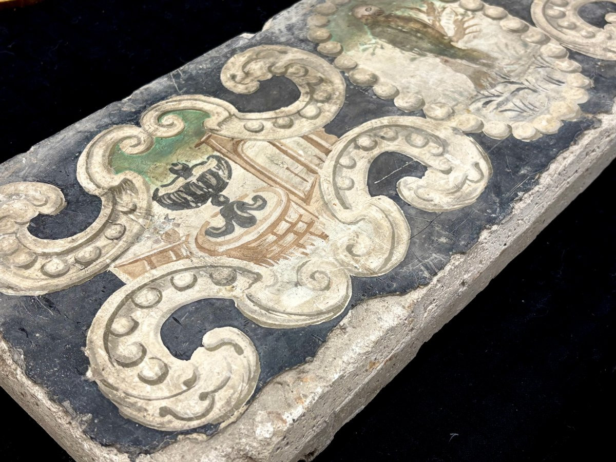 Pannello di Scagliola con Stemma Frammento Italia XVII secolo-photo-4