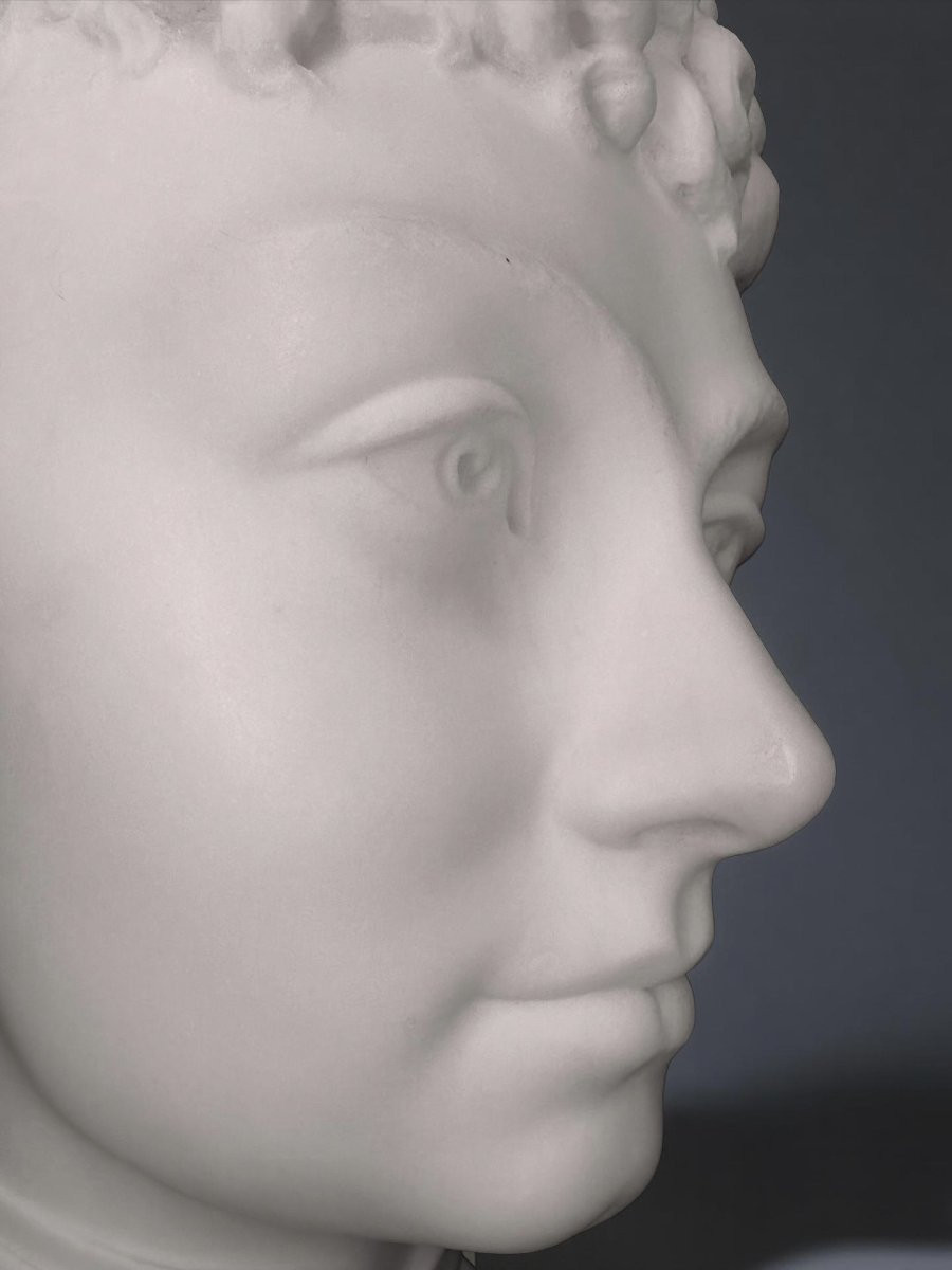 Laure MARTIN-COUTAN (1855-1915) Busto di Donna in Marmo datato 1887-photo-3