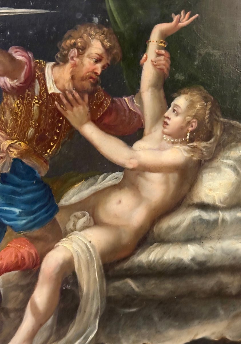 Pittura su Ardesia inizio XVII secolo Scuola Veneta "Tarquinio e Lucrezia" -photo-3