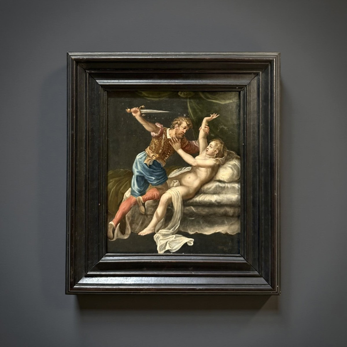 Pittura su Ardesia inizio XVII secolo Scuola Veneta "Tarquinio e Lucrezia" -photo-2