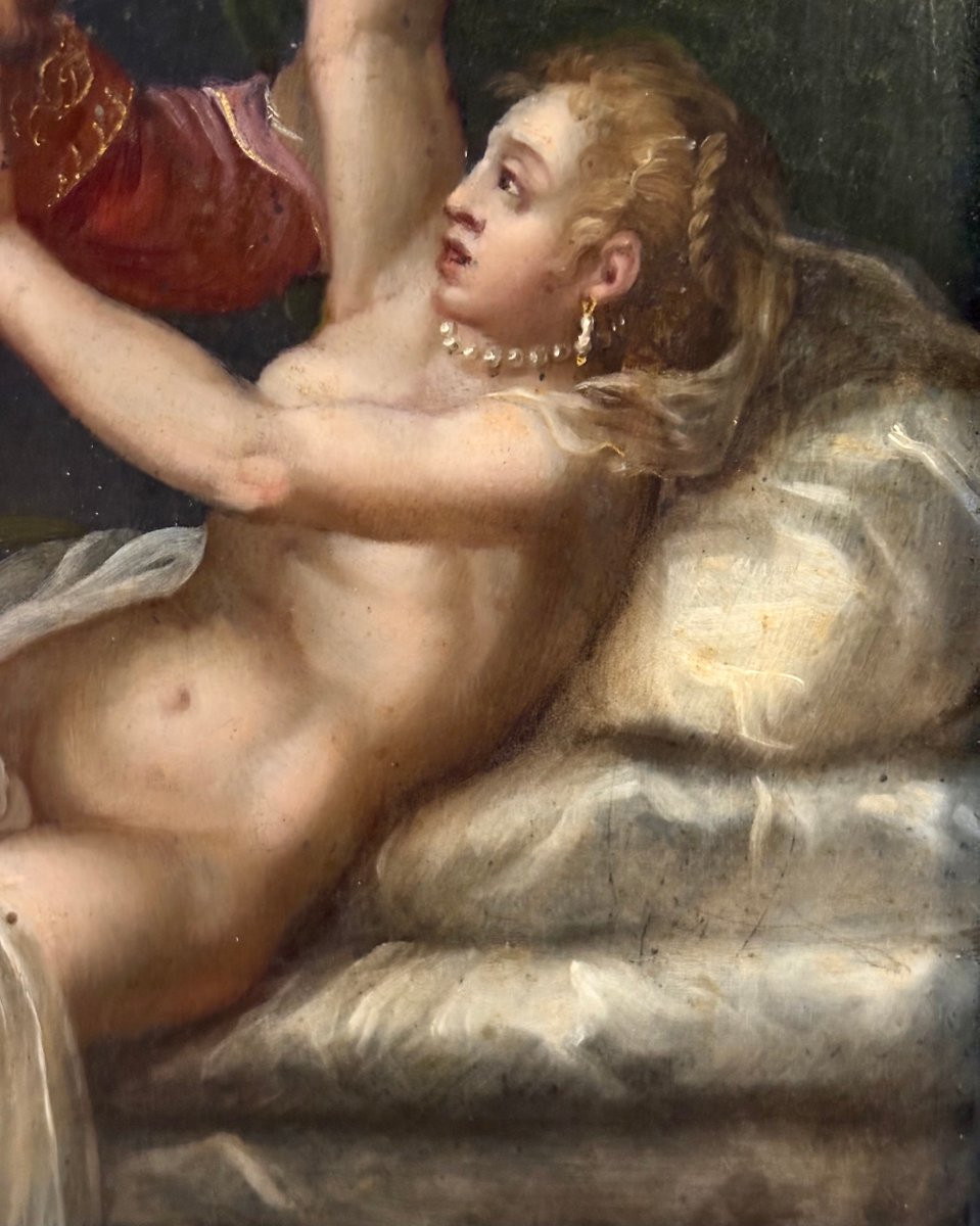 Pittura su Ardesia inizio XVII secolo Scuola Veneta "Tarquinio e Lucrezia" -photo-2