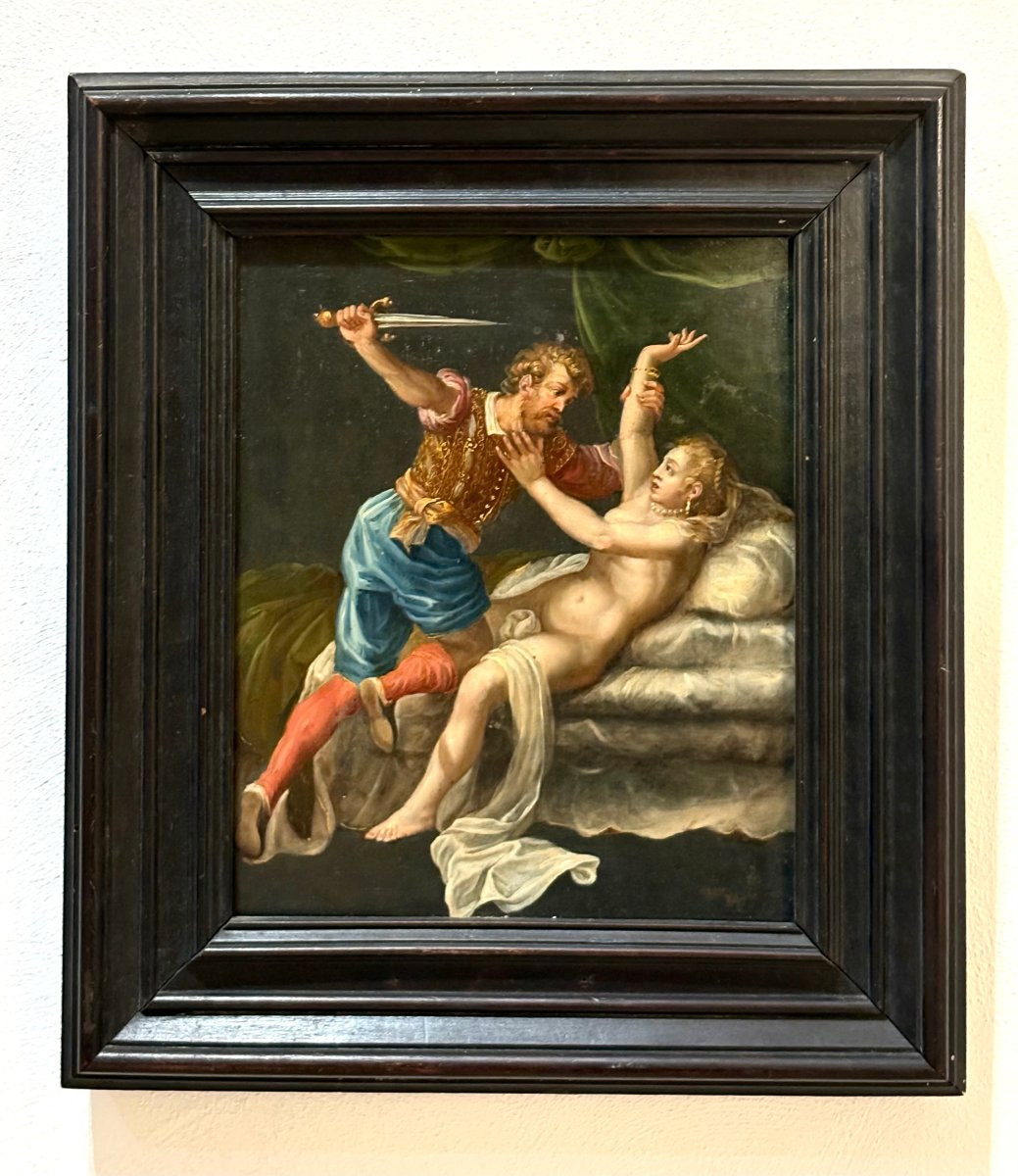 Pittura su Ardesia inizio XVII secolo Scuola Veneta "Tarquinio e Lucrezia" -photo-3