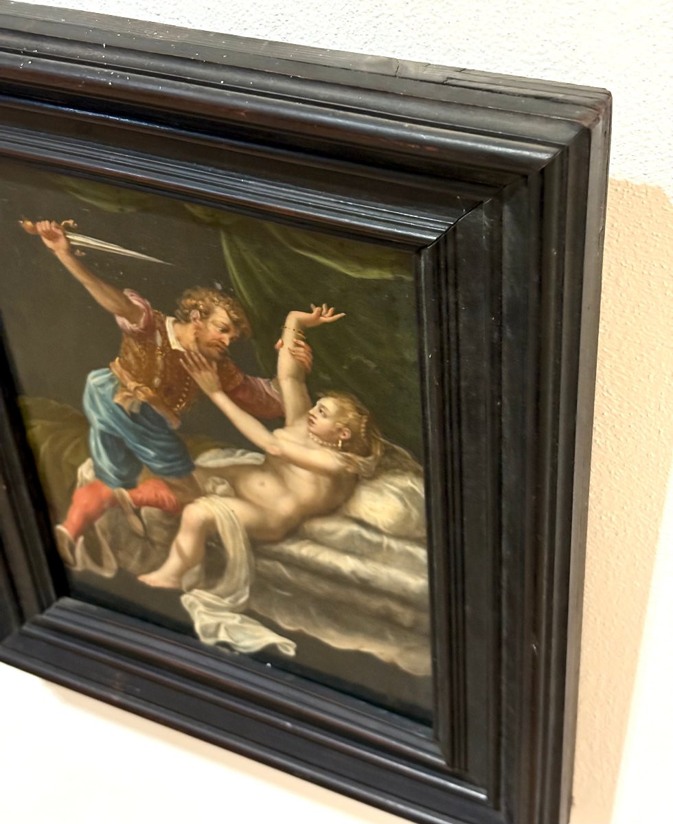 Pittura su Ardesia inizio XVII secolo Scuola Veneta "Tarquinio e Lucrezia" -photo-4