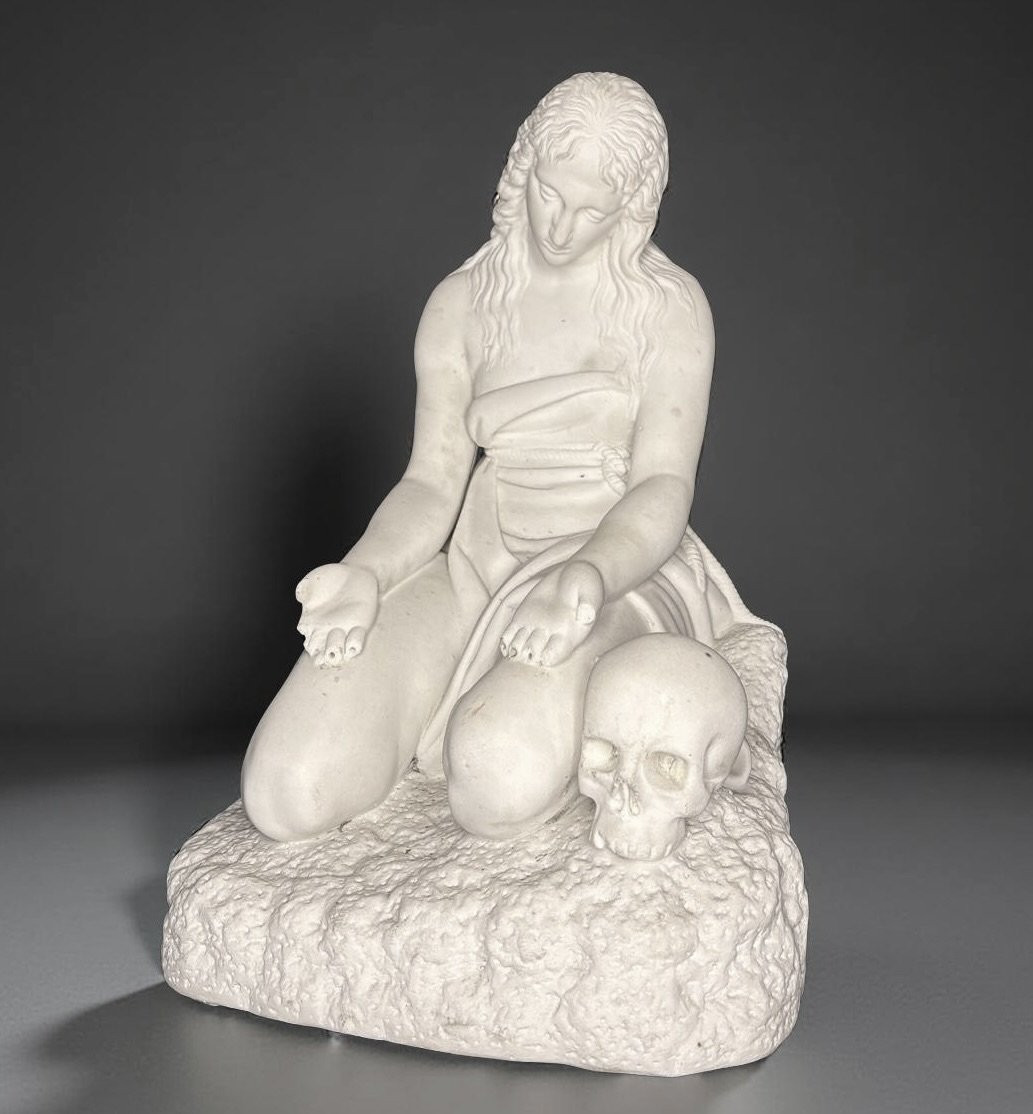 Maddalena Penitente dopo Canova, Scultura Neoclassica  in Marmo XIX secolo-photo-2