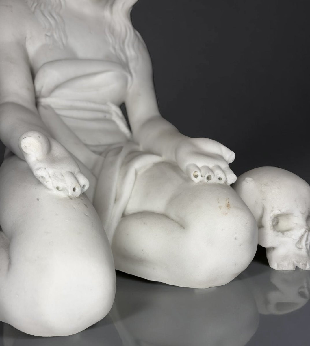 Maddalena Penitente dopo Canova, Scultura Neoclassica  in Marmo XIX secolo-photo-6
