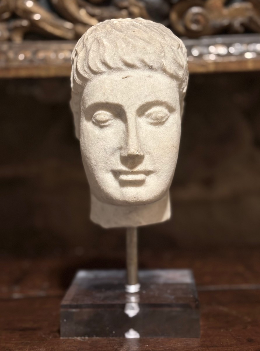 Testa Maschile in Marmo Art Déco Scultura Italiana del XX