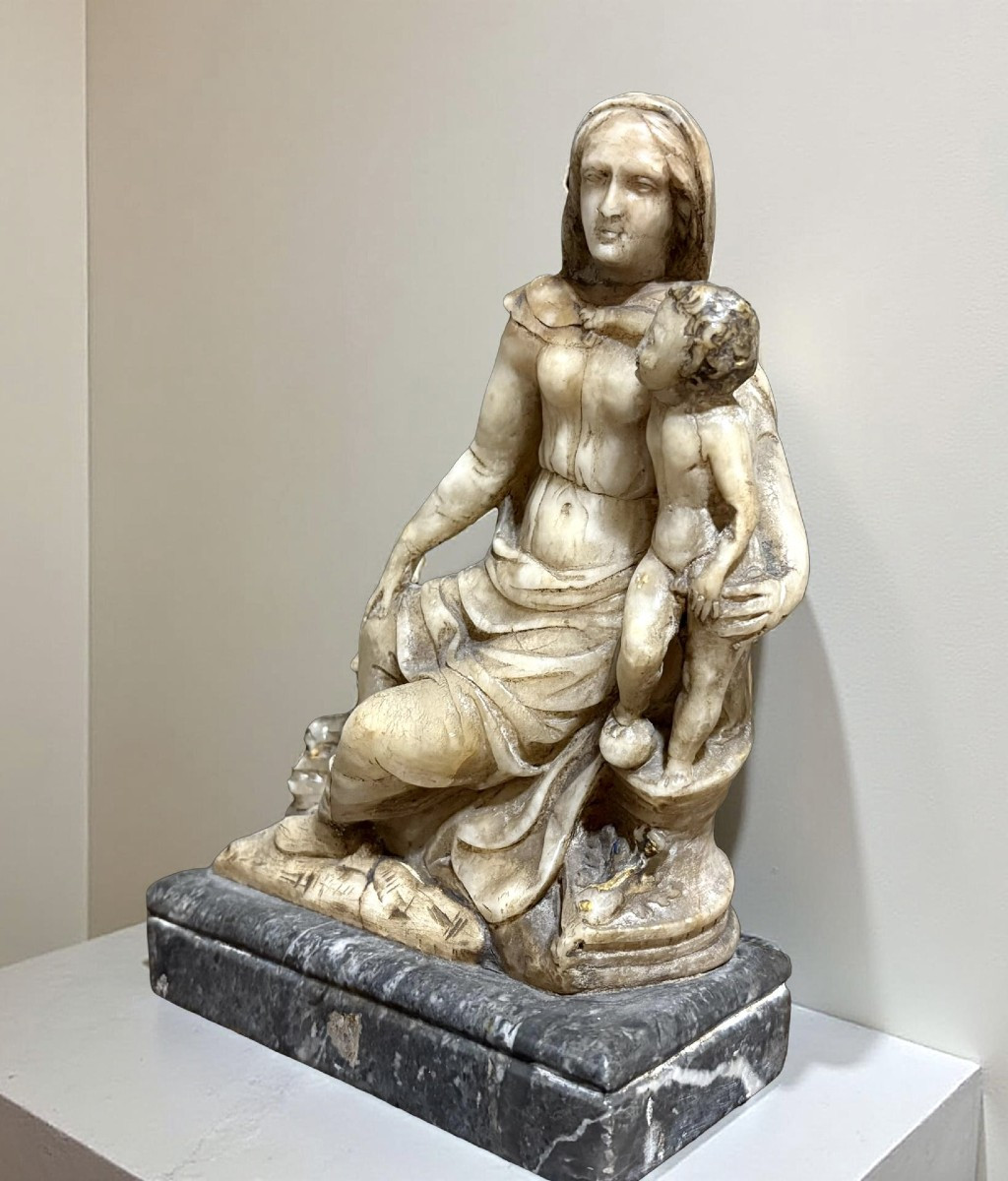 Madonna col Bambino Gruppo in Alabastro Fiandre prima metà del XVI secolo-photo-2