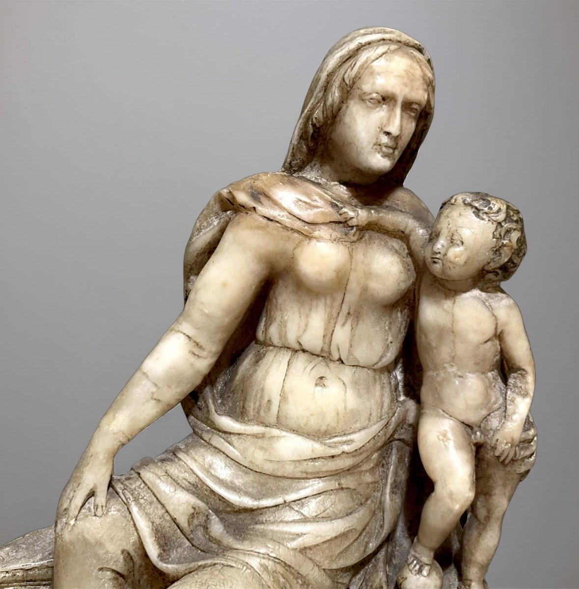 Madonna col Bambino Gruppo in Alabastro Fiandre prima metà del XVI secolo-photo-1
