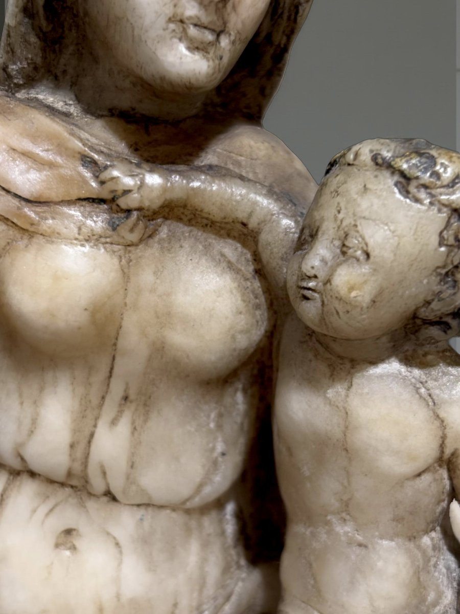 Madonna col Bambino Gruppo in Alabastro Fiandre prima metà del XVI secolo-photo-3