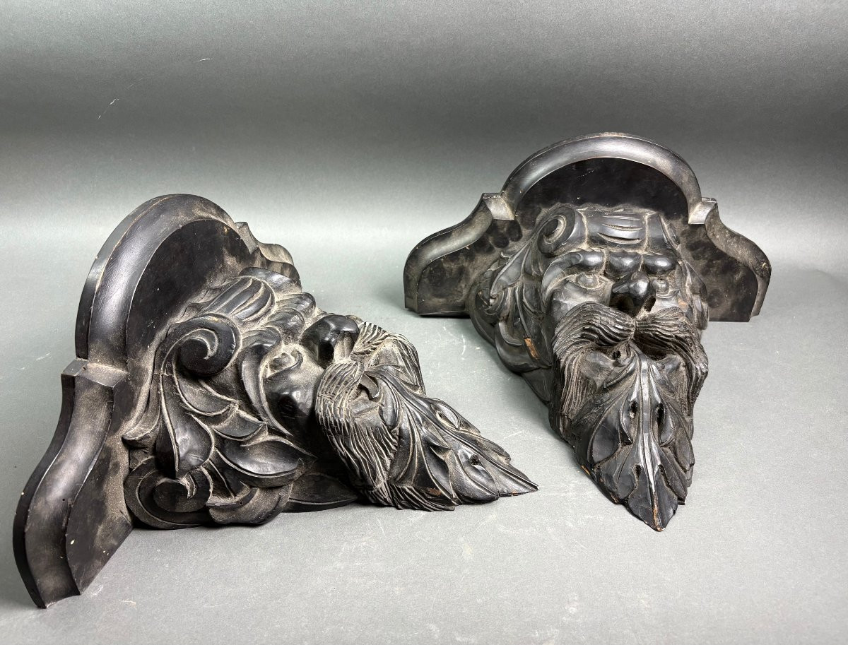 Coppia di Mensole Neorinascimentali a Mascheroni Grotteschi XIX secolo-photo-3