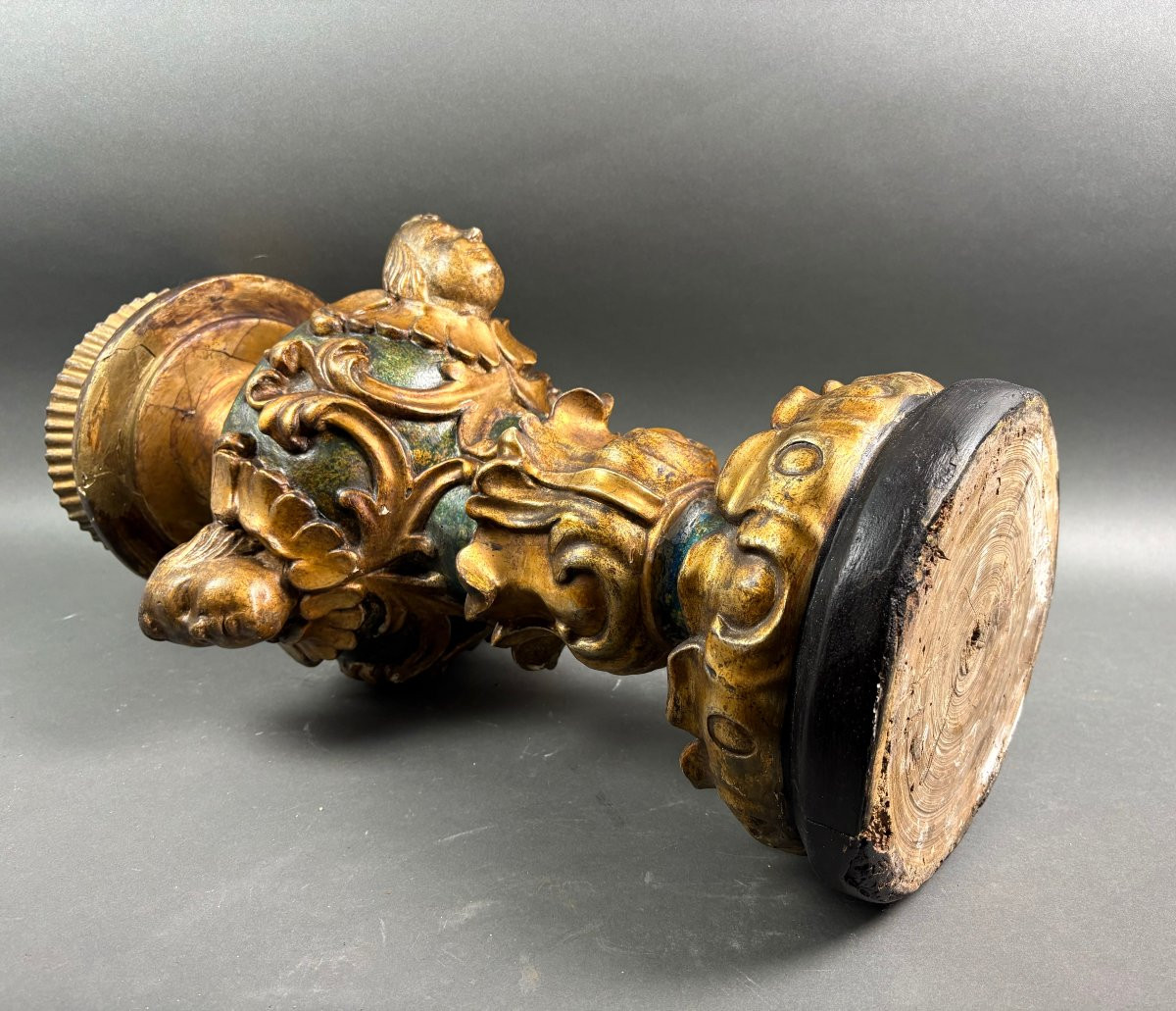 Grande Portacero Barocco Legno Laccato e Dorato XVIII secolo-photo-4