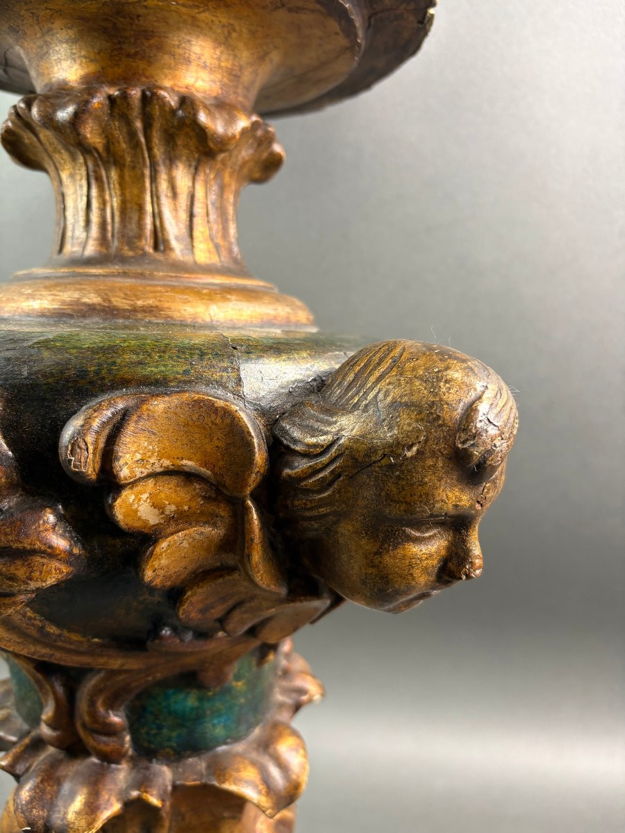 Grande Portacero Barocco Legno Laccato e Dorato XVIII secolo-photo-1