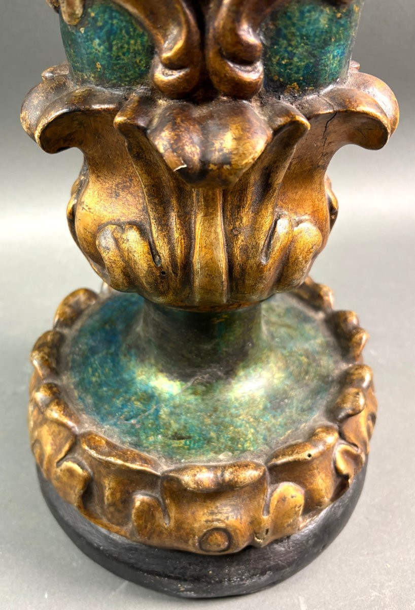 Grande Portacero Barocco Legno Laccato e Dorato XVIII secolo-photo-2