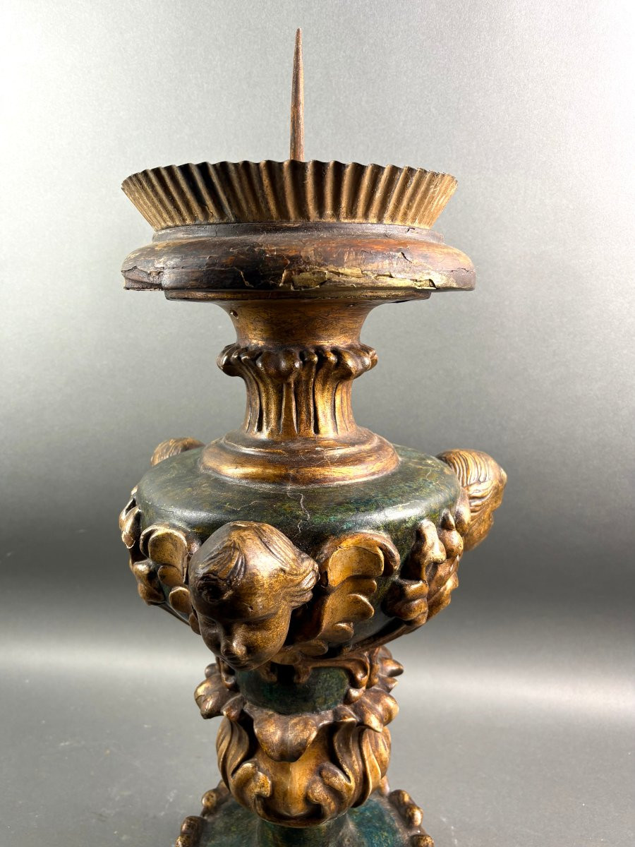 Grande Portacero Barocco Legno Laccato e Dorato XVIII secolo-photo-5