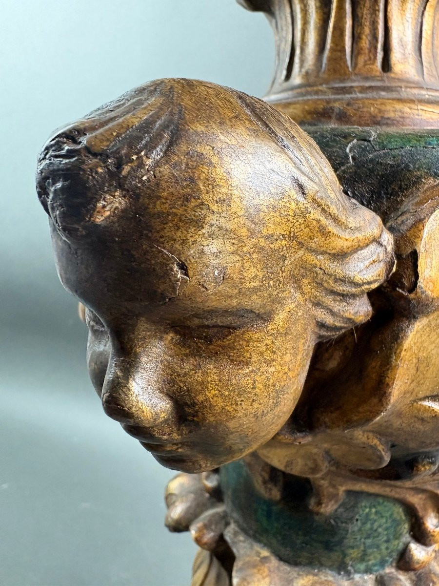 Grande Portacero Barocco Legno Laccato e Dorato XVIII secolo-photo-6