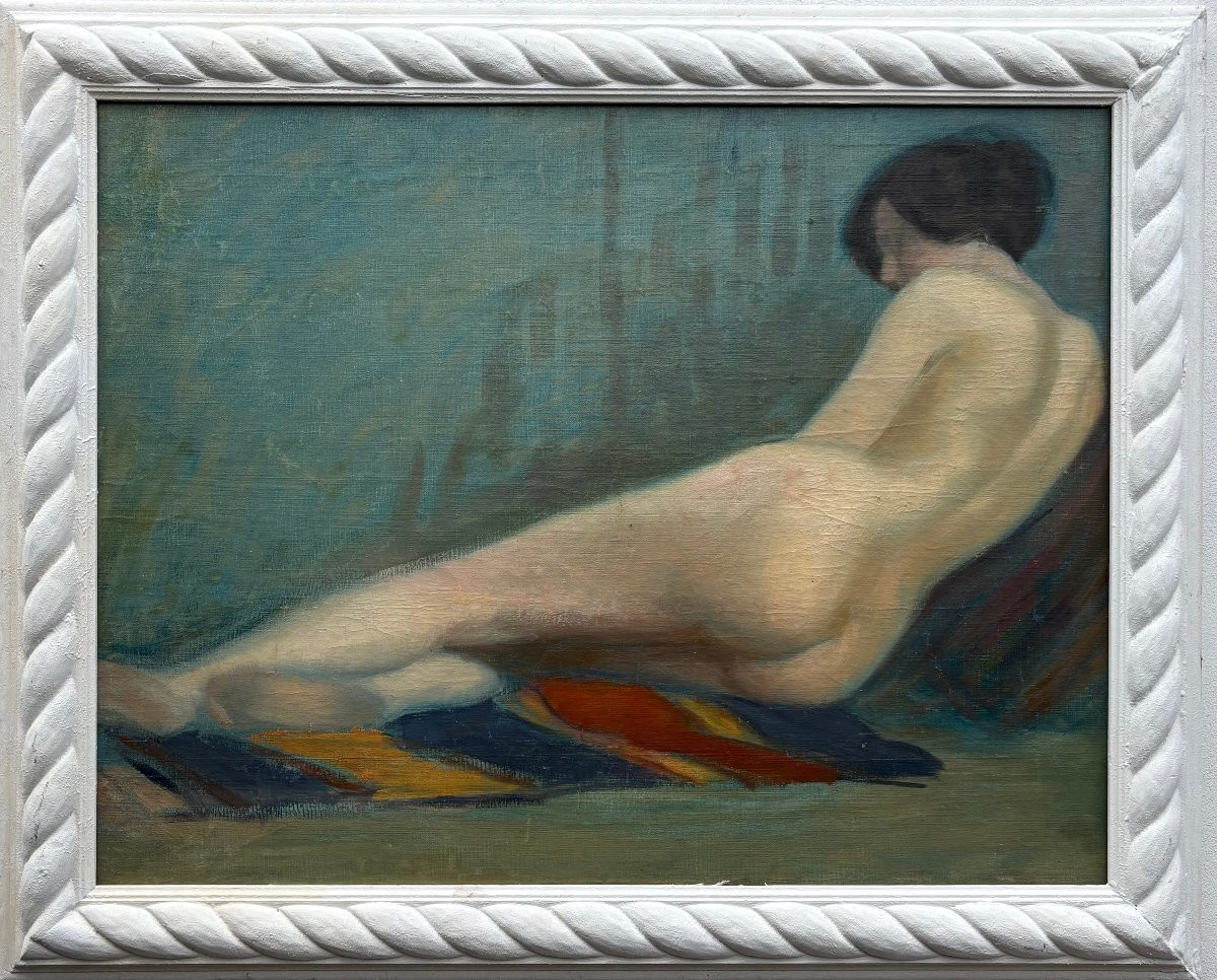 Grande Dipinto Nudo Femminile Olio su tela inizi XX secolo-photo-2