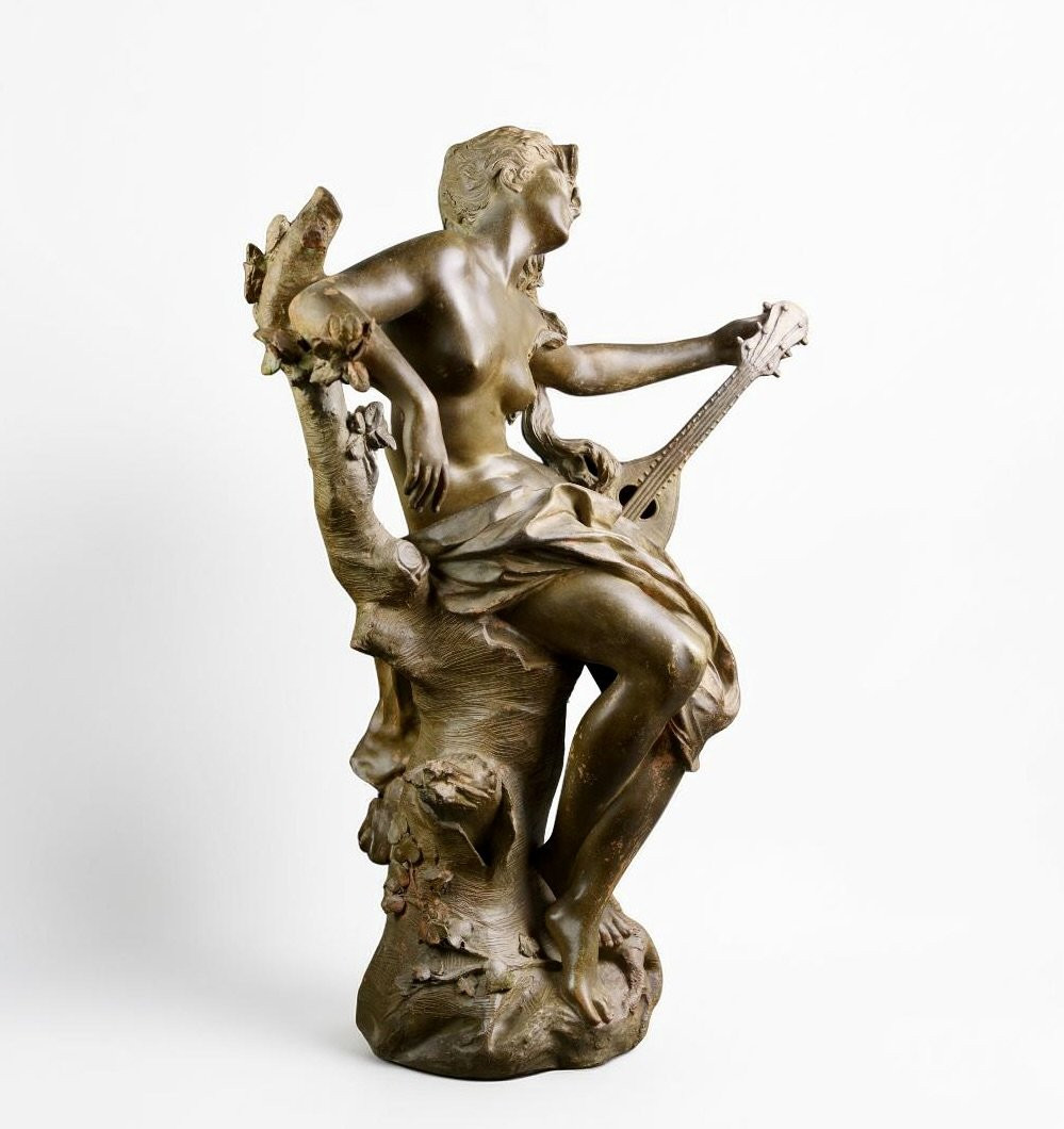 Luca Madrassi (1848-1919) Grande Scultura in Terracotta Art Nouveau-photo-3