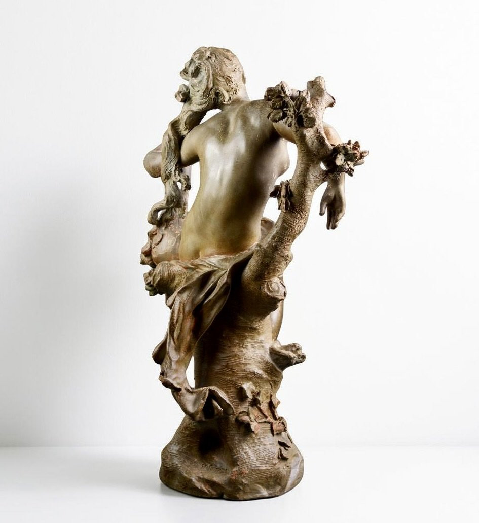 Luca Madrassi (1848-1919) Grande Scultura in Terracotta Art Nouveau-photo-1