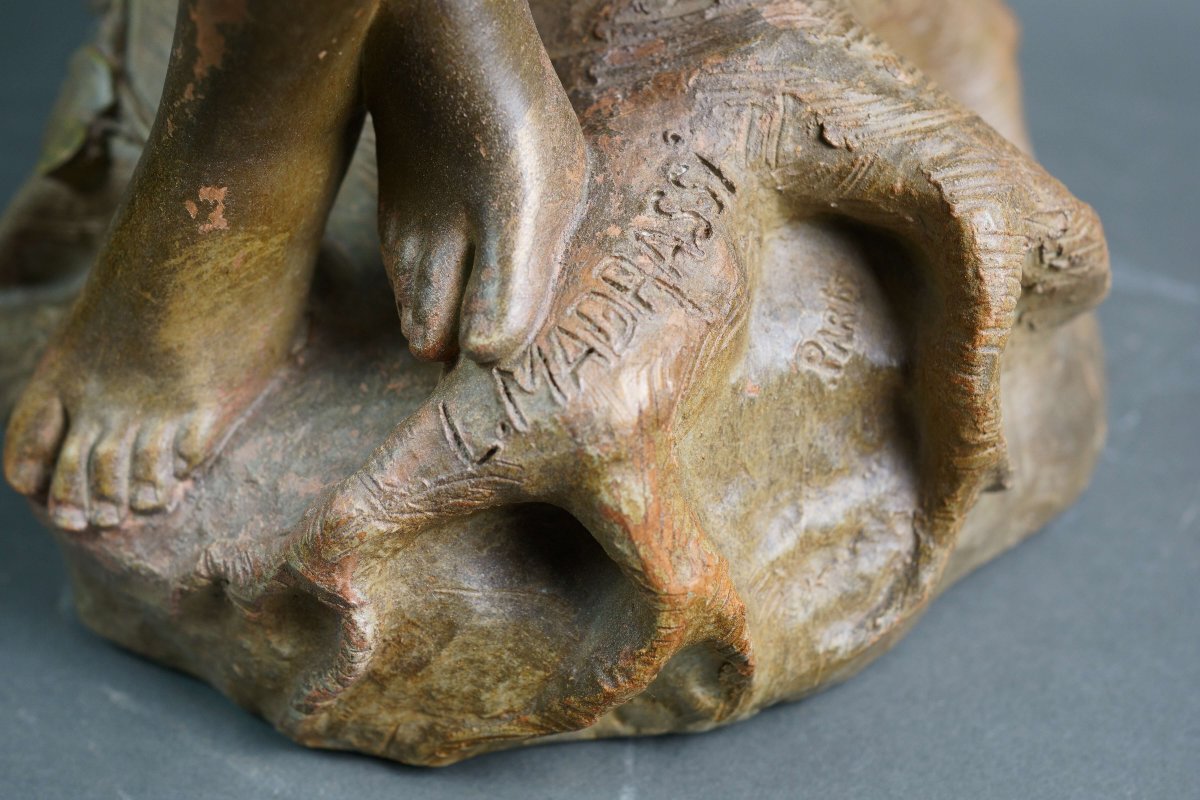 Luca Madrassi (1848-1919) Grande Scultura in Terracotta Art Nouveau-photo-4