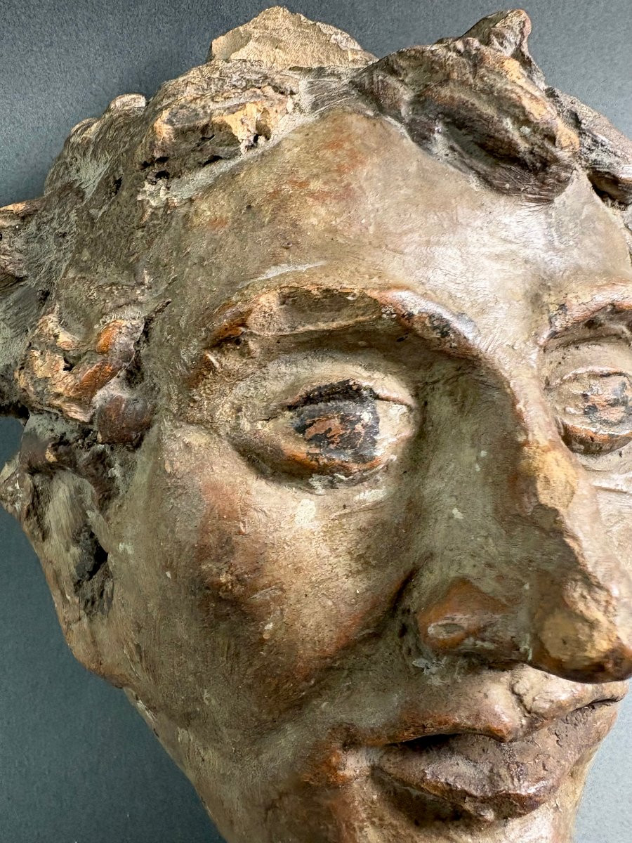 Testa di Fauno Altorilievo Terracotta Policroma XVIII secolo-photo-3