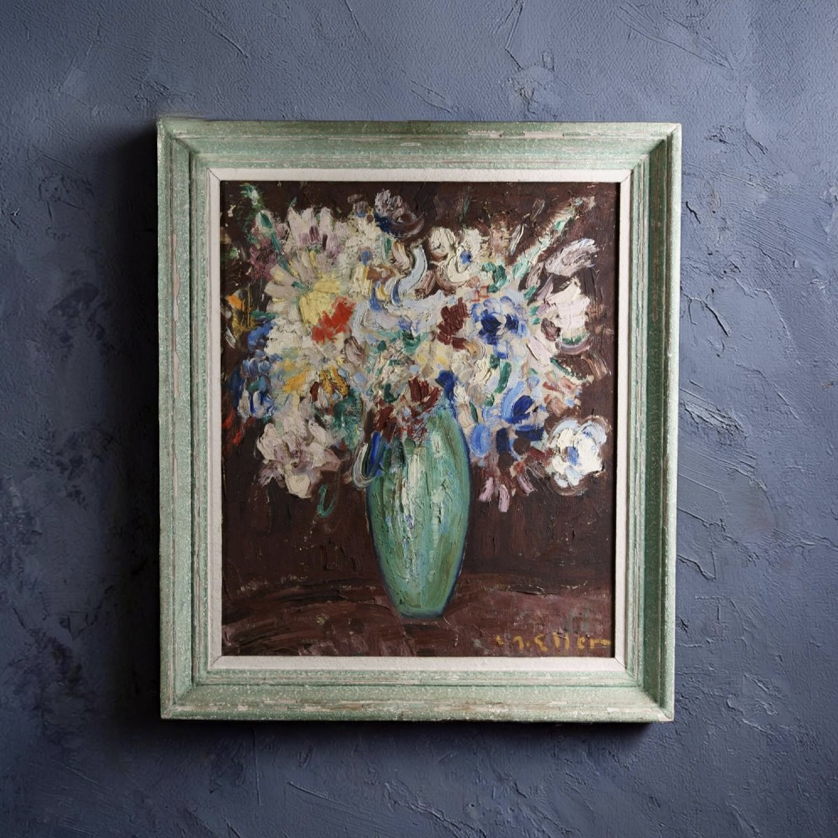 Lucien ROUDIER dit ELLER (1894-1940) Fiori in un Vaso Natura Morta  Espressionista -photo-2