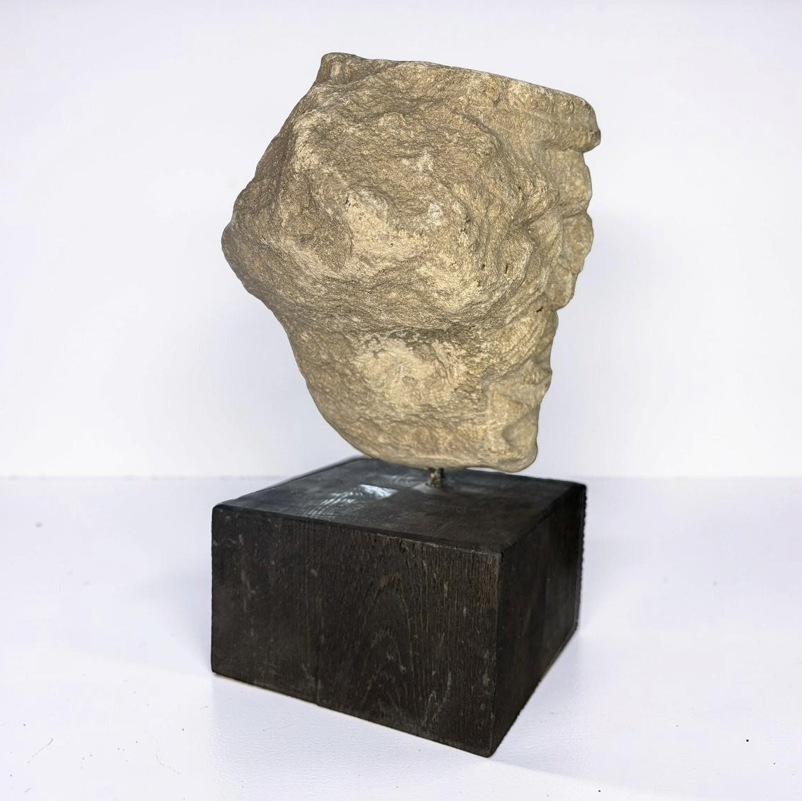 Testa Coronata medievale in Pietra Calcarea Francia XIII-XIV secolo-photo-1