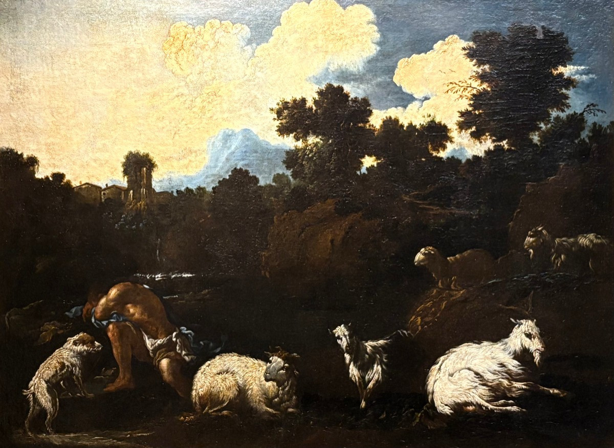 Philipp Peter Roos o Rosa da Tivoli (1657-1706) Armenti davanti la cascata vecchia di Tivoli