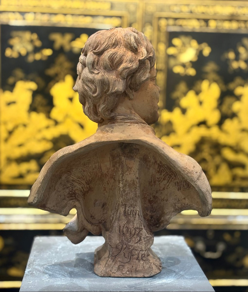 Busto in Terracotta Scultura francese del XVII firmato Rifle fecit 1693-photo-3