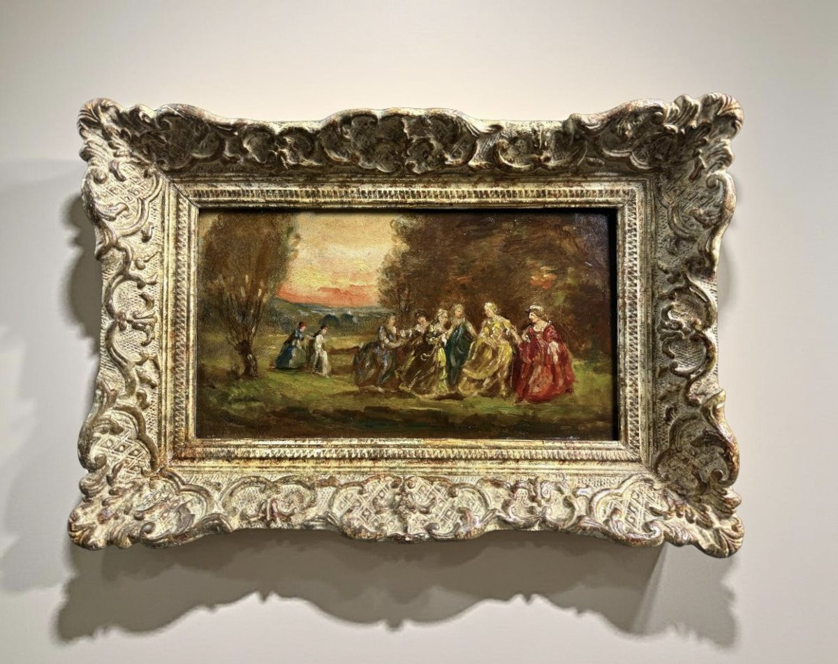 Narcisse Virgile Diaz de la Peña (1808-1876) "Eleganti in una Foresta" Scuola di Barbizon-photo-2