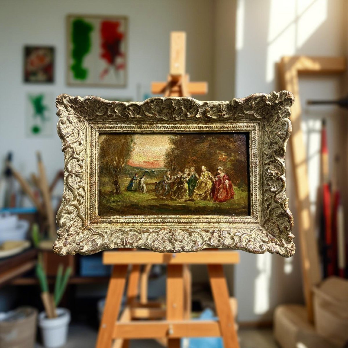 Narcisse Virgile Diaz de la Peña (1808-1876) "Eleganti in una Foresta" Scuola di Barbizon-photo-3