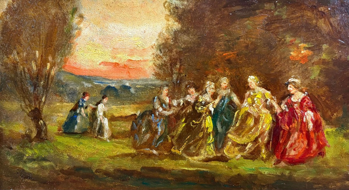 Narcisse Virgile Diaz de la Peña (1808-1876) "Eleganti in una Foresta" Scuola di Barbizon