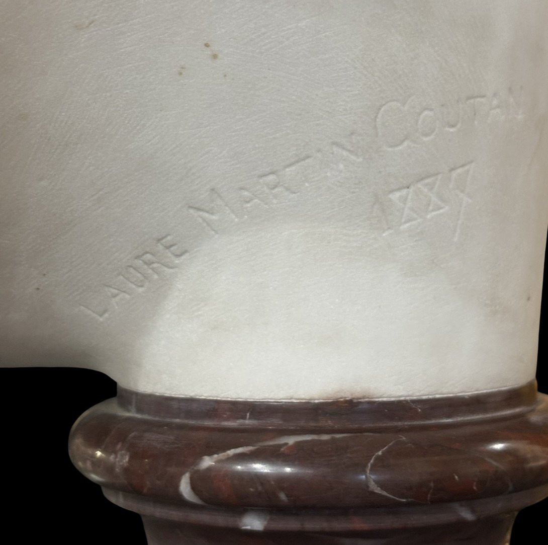 Laure MARTIN-COUTAN (1855-1915) Busto di Donna in Marmo datato 1887-photo-6