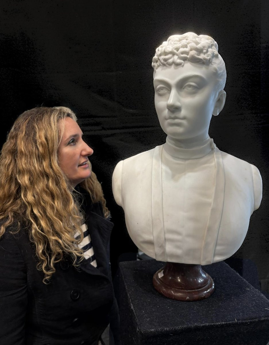 Laure MARTIN-COUTAN (1855-1915) Busto di Donna in Marmo datato 1887-photo-8