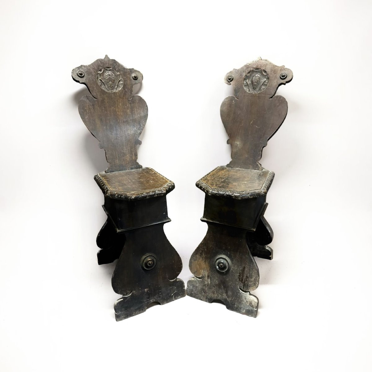 Coppia di Sedie Rinascimentali o Scranni con Stemma -photo-4