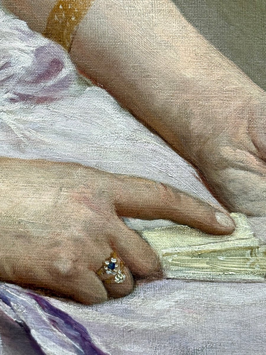 Gaston CHARPENTIER-BOSIO (1858-1923) Grande "Ritratto di Ragazza con ventaglio" -photo-2