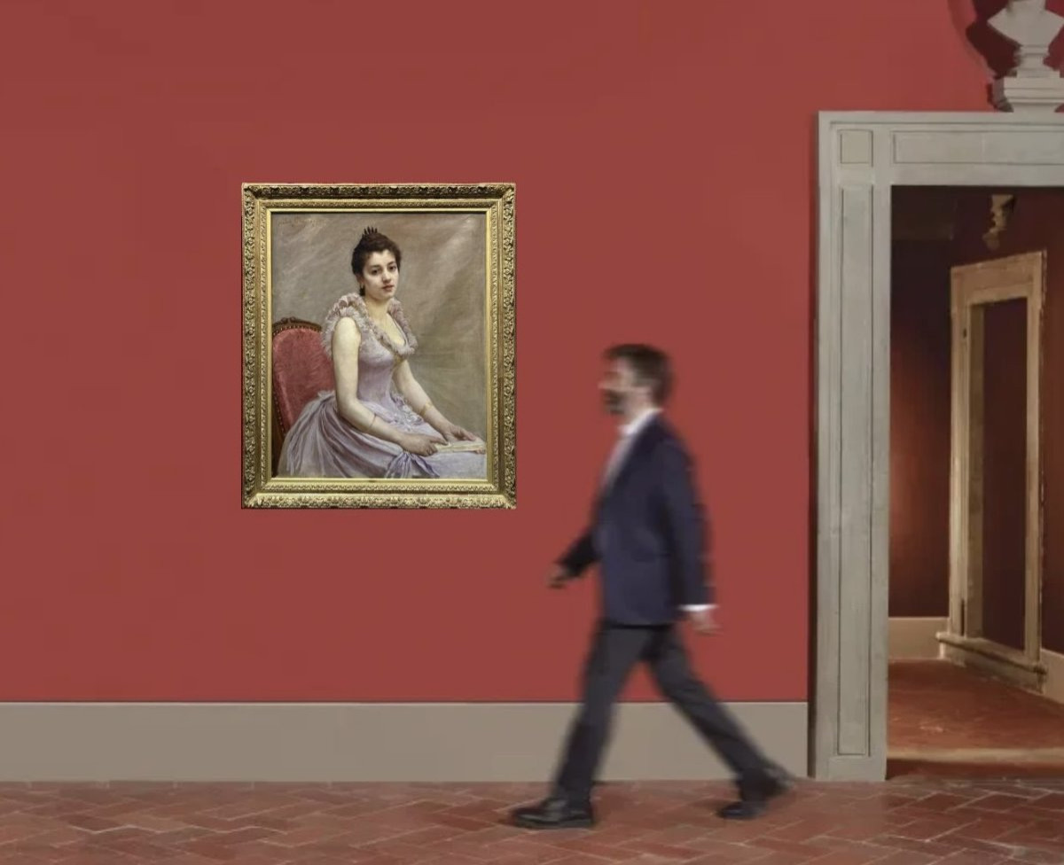 Gaston CHARPENTIER-BOSIO (1858-1923) Grande "Ritratto di Ragazza con ventaglio" -photo-8